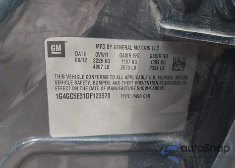 2013 Buick Lacrosse Leather Group z USA, uszkodzony, nr VIN 1G4GC5E31DF123570